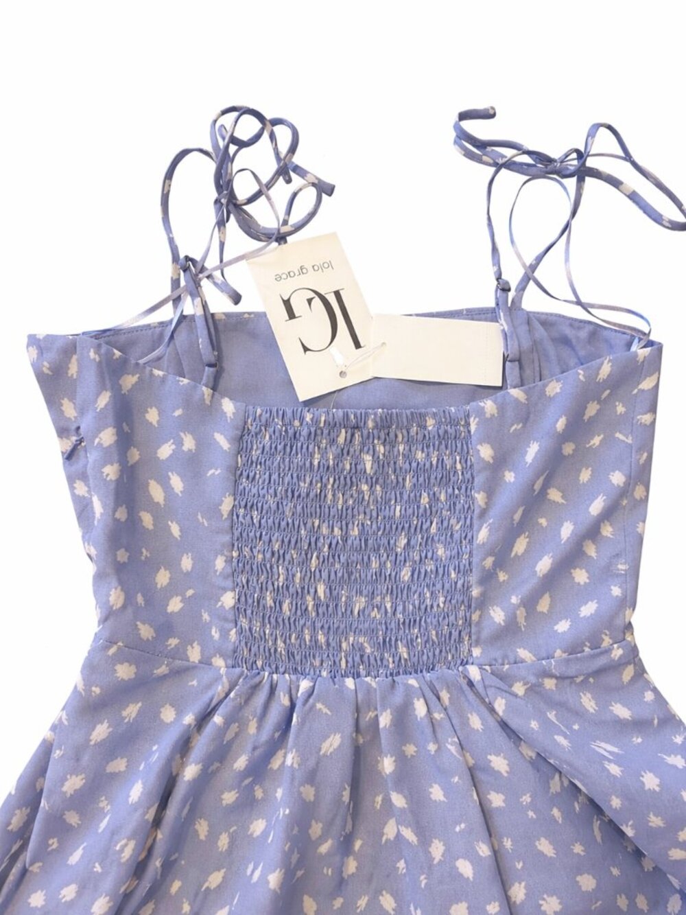 Lola Grace XS Mini Dress Blue Floral Smocked Back Summer NEW - Picture 4 of 5